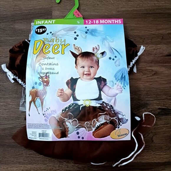 Baby Deer Halloween Costume Infant Size 12-18 Months White Spotted NEW Seasons - Picture 1 of 5